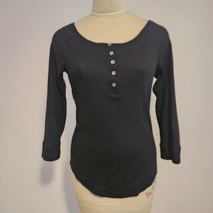 Black henley top with lace back, size L